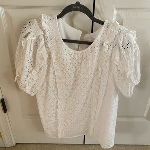 Ruffle detail cotton eyelet blouse